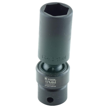 K-Tool International 3/8" Drive, 17mm Size, Metric Socket, 6 Points, Swvl Deep 6Pt, 3/8"Dr, 17mm KTI-37417